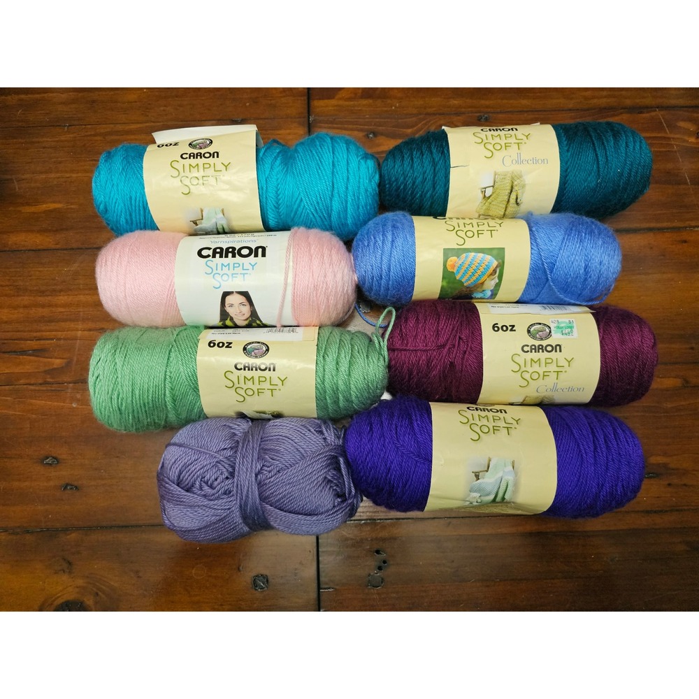 Caron Simply Soft Yarn Lot 8 Skeins Assorted Colors 6oz Acrylic Worsted Medium 4